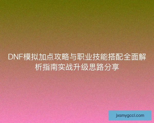 DNF模拟加点攻略与职业技能搭配全面解析指南实战升级思路分享